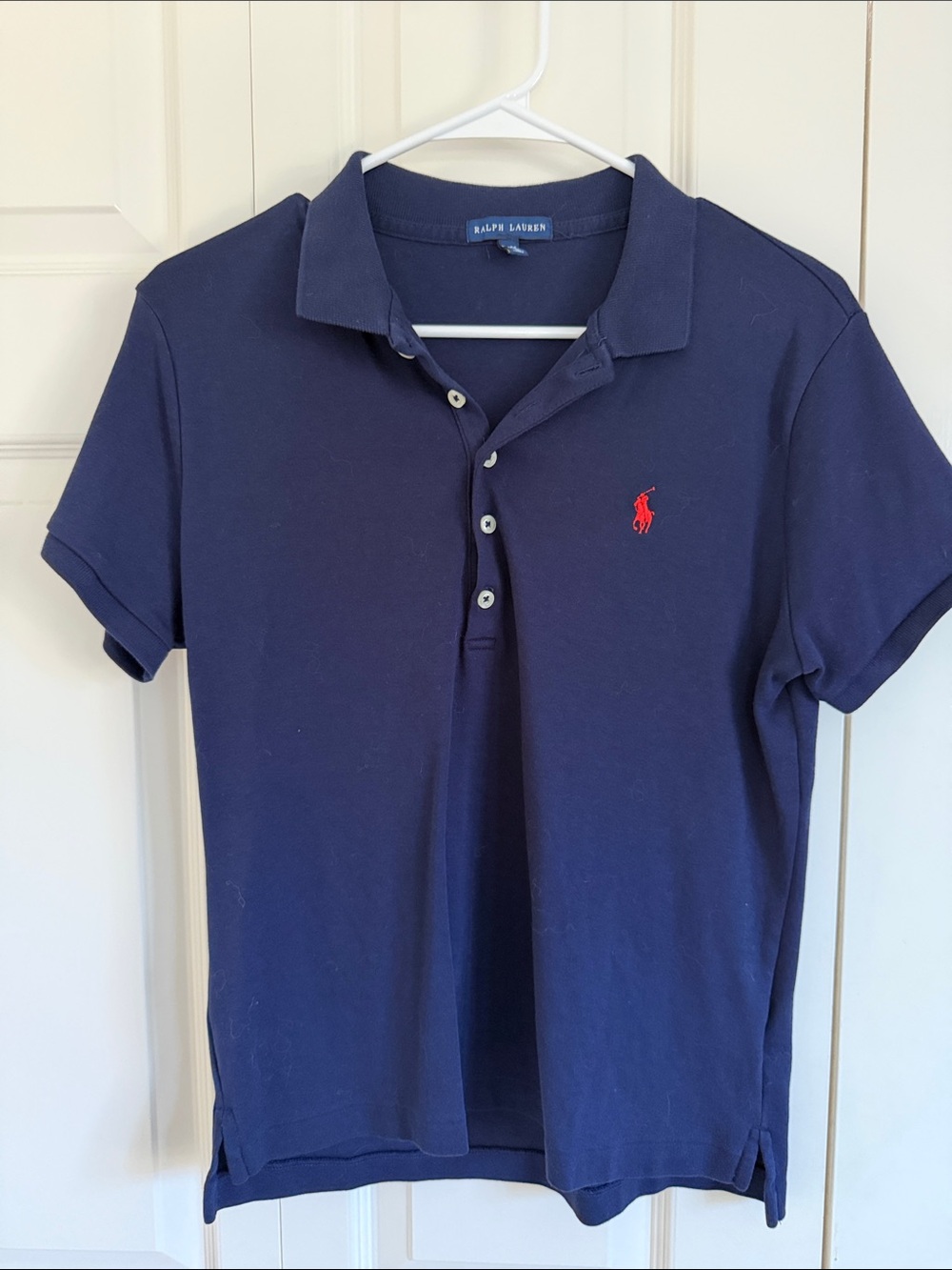 Ralph Lauren womens Dark Blue Polo with Red Pony Emblem